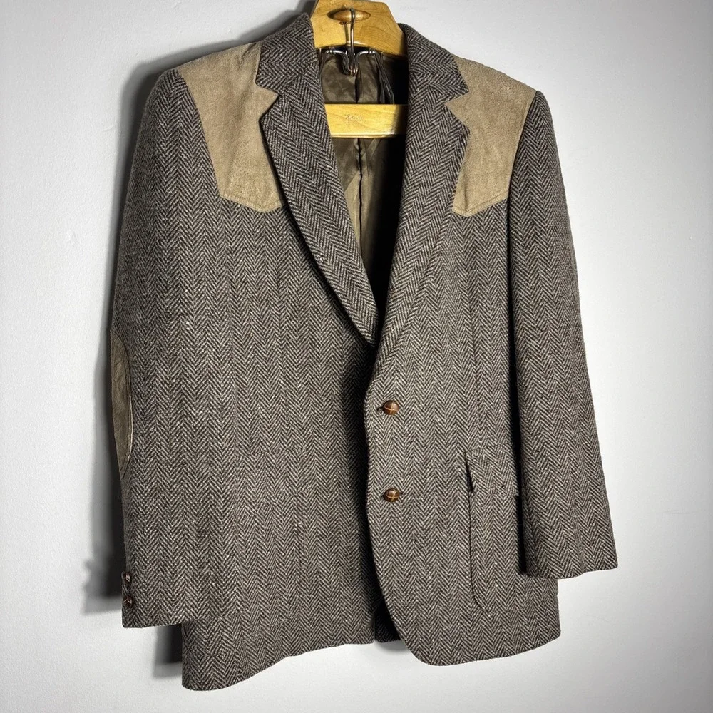 Vintage Pendleton Wool Blazer Mens 40 Long Suede Elbow Patch Western Tweed Brown